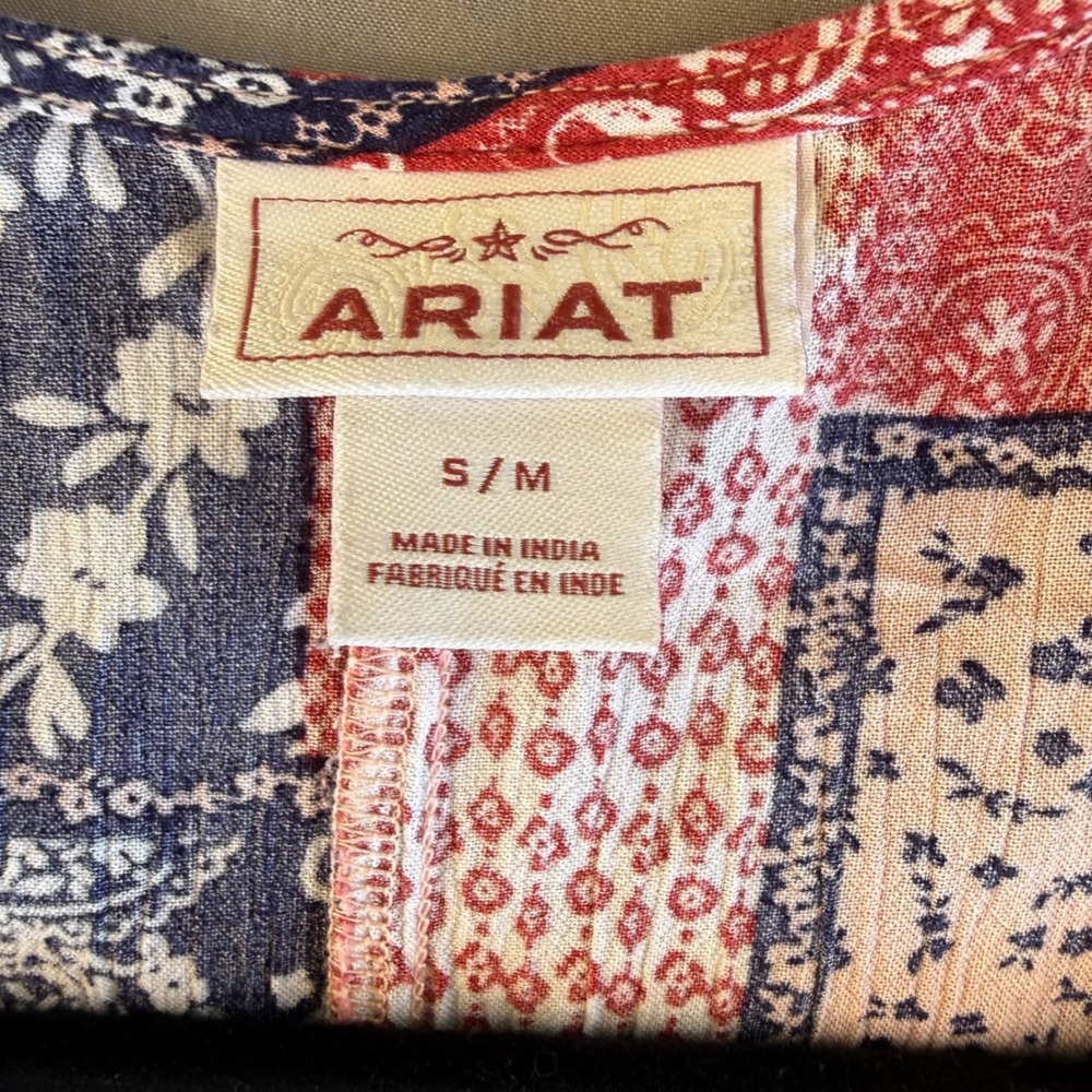 Ariat Womens Red Navy Patchwork Floral Paisley Kimono Wrap Cardigan S/M - Picture 4 of 10